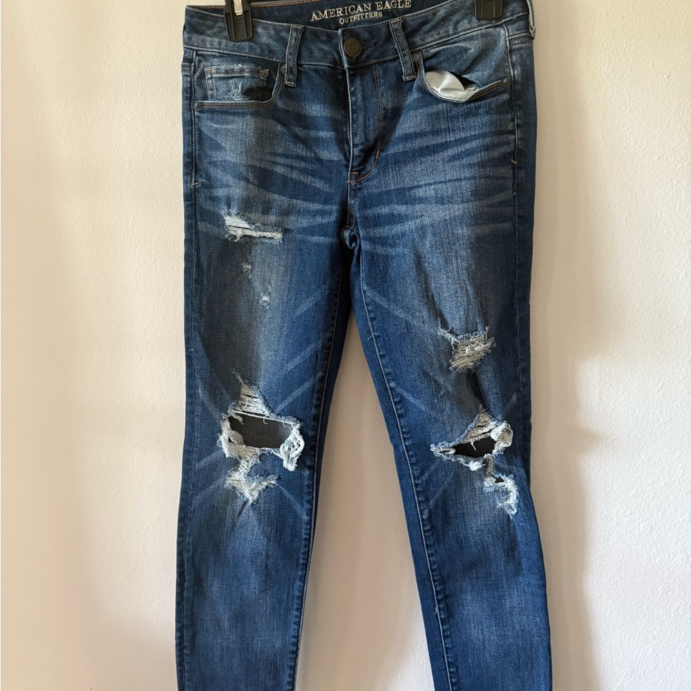 American Eagle Outfitters Blue Skinny Jeans Distressed